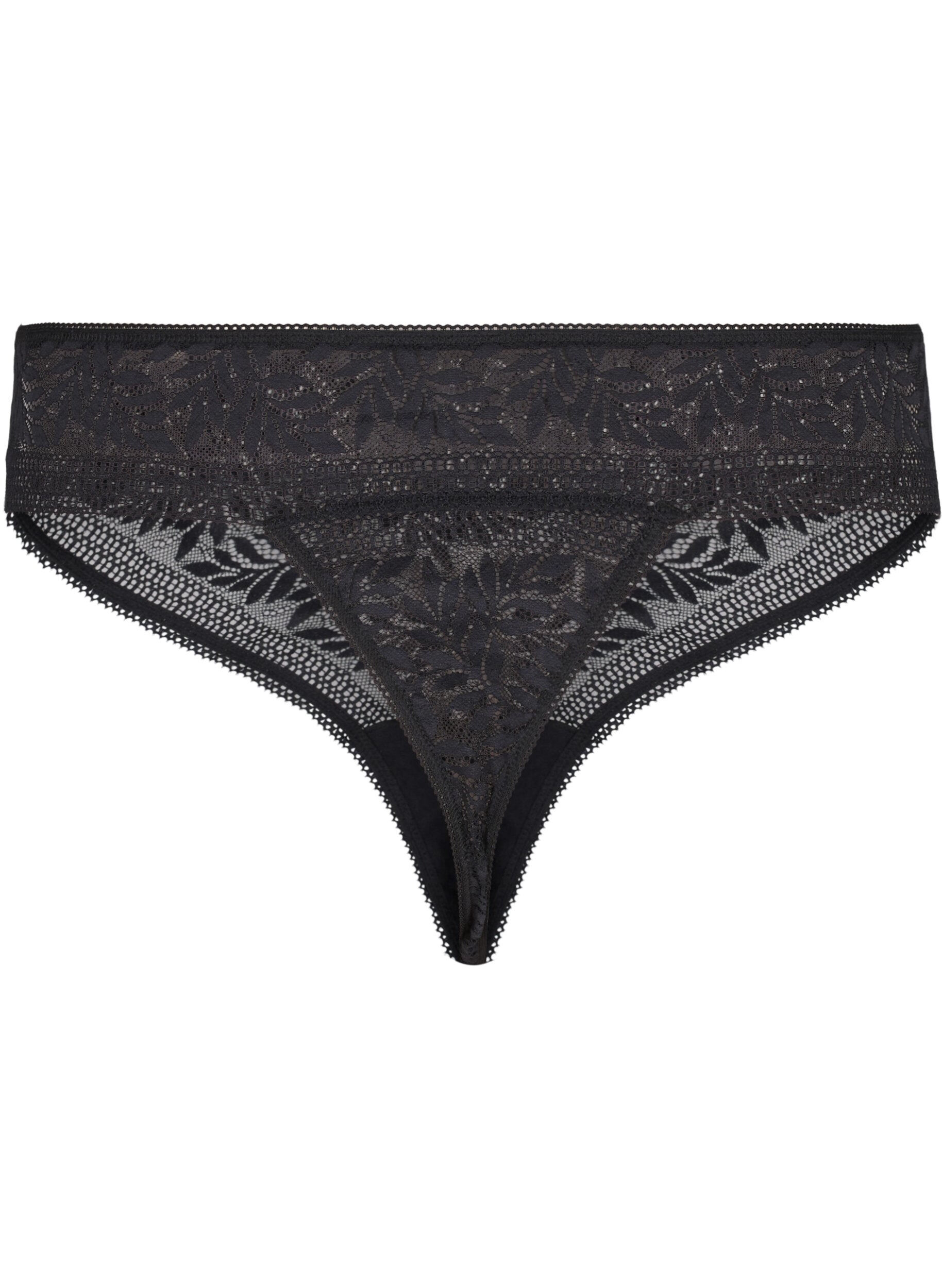 Zizzifashion Lace G-string with regular waist, Black, Packshot image number 1