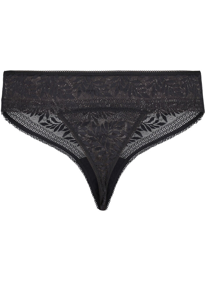 Lace G-string with regular waist, Black, Packshot image number 1