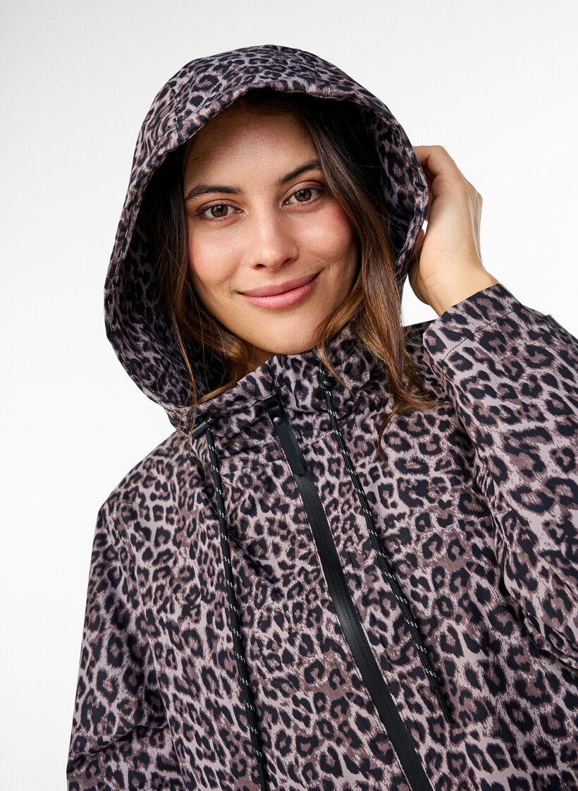 Rain jacket with pockets and hood, Brown, Model image number 3