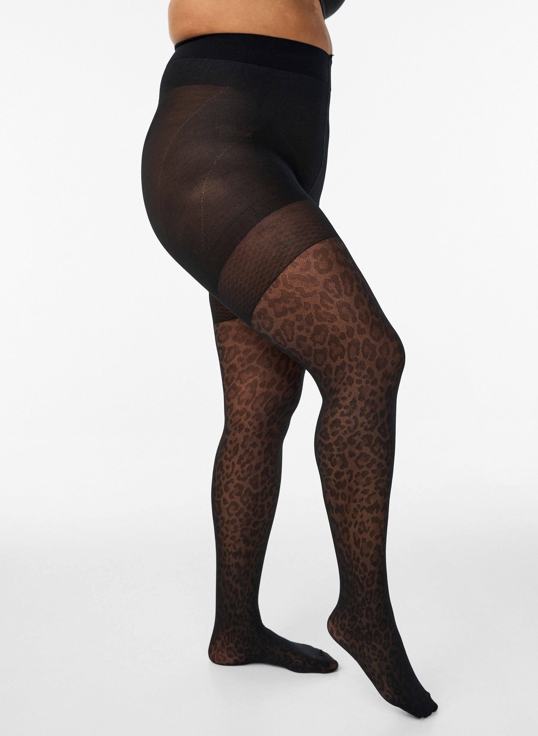 Zizzifashion Leopard print 50 denier tights with push-up, Black, Packshot image number 0