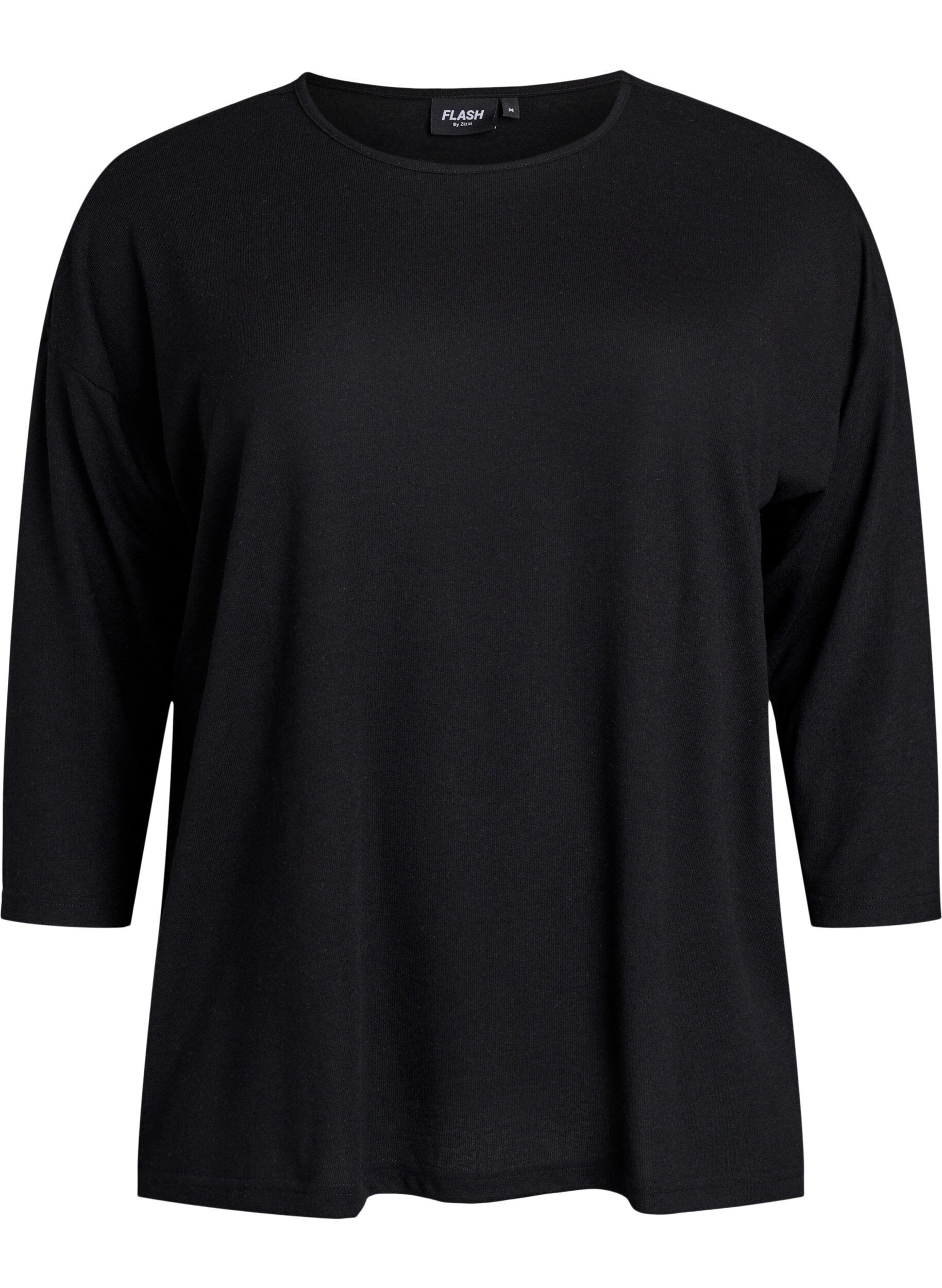 ZizzifashionJersey blouse with 3/4 sleeves, Black, Packshot image number 0