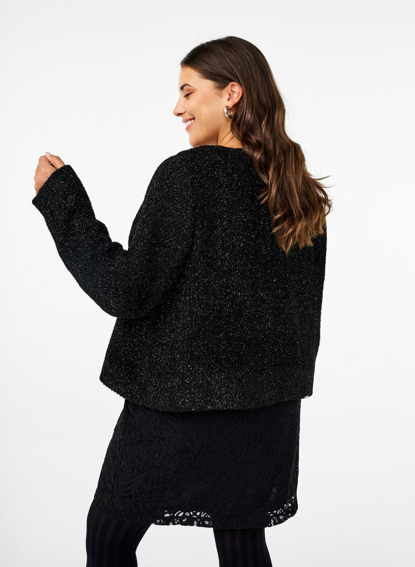 Jacket with bow and glitter thread, Black, Model image number 1