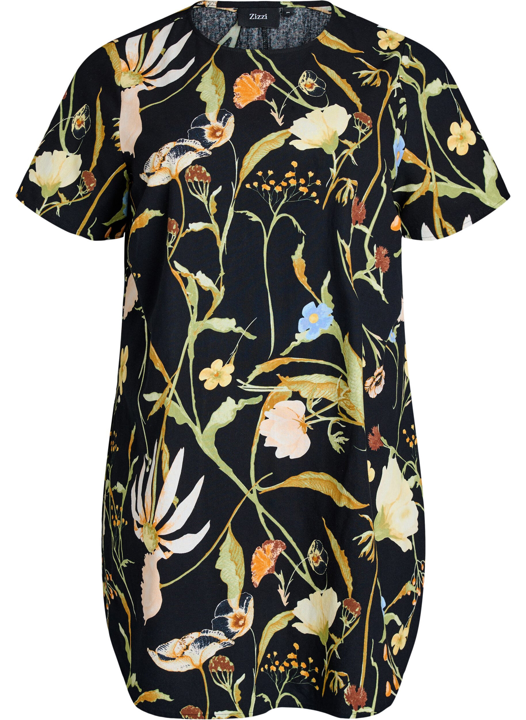 ZizzifashionCotton tunic with a floral print, Black, Packshot image number 0