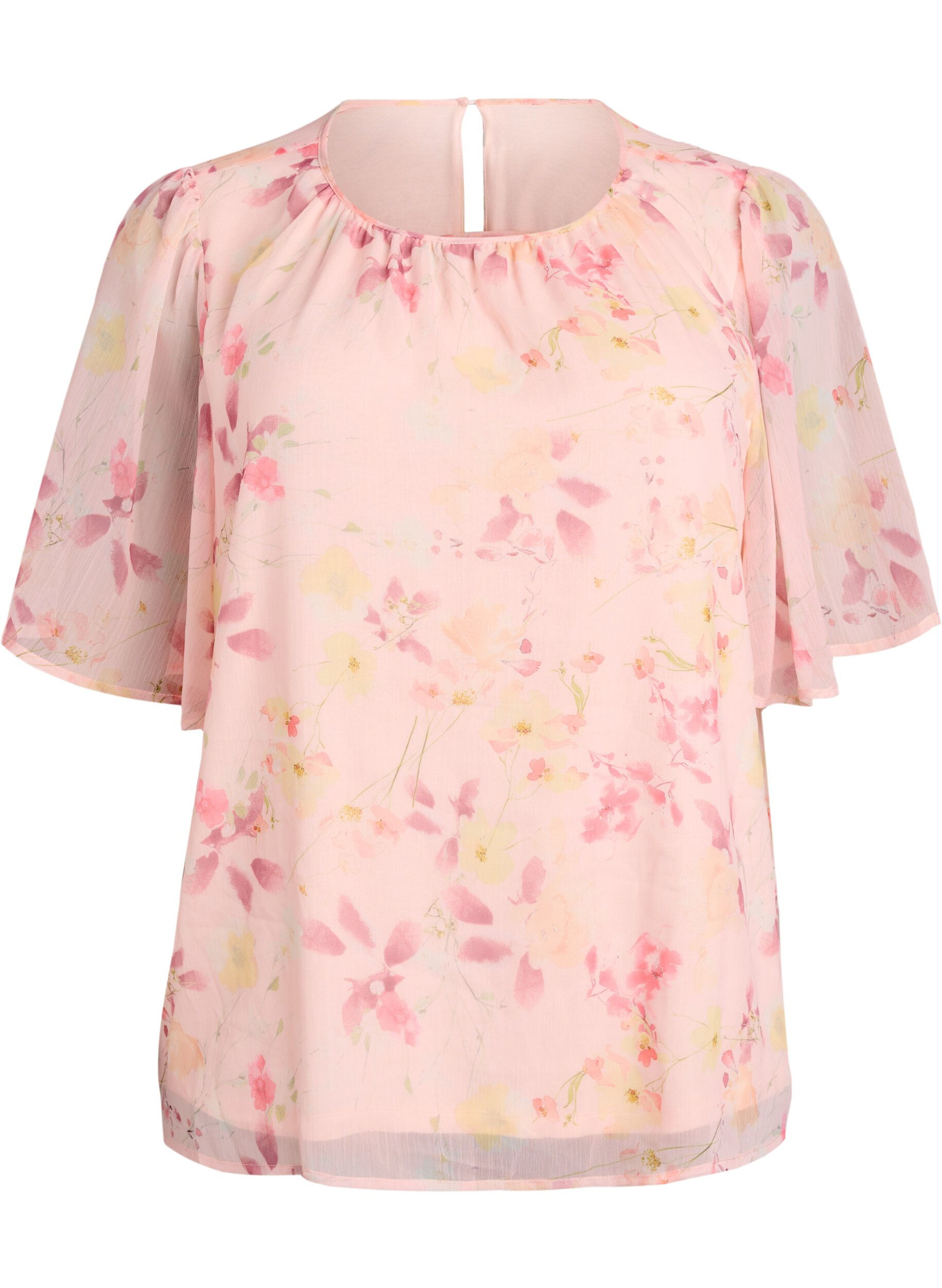 Zizzifashion Blouse with floral print and airy sleeves, Orange, Packshot image number 0