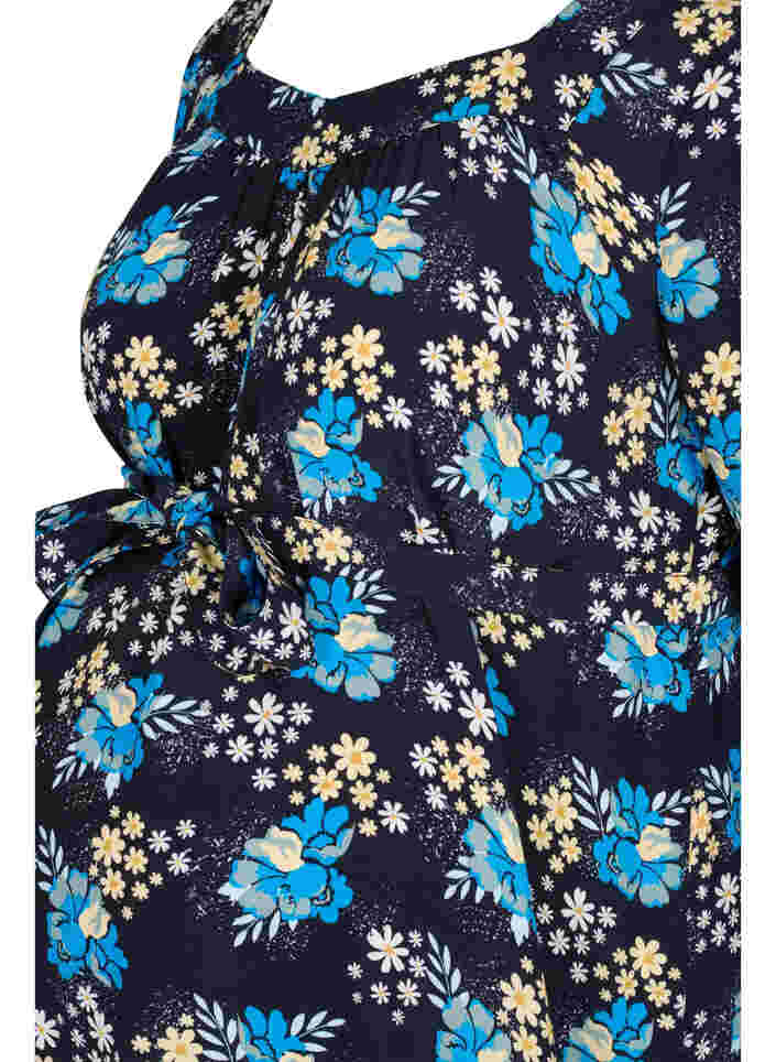 Floral, viscose maternity blouse, Blue Flower AOP, Packshot image number 2