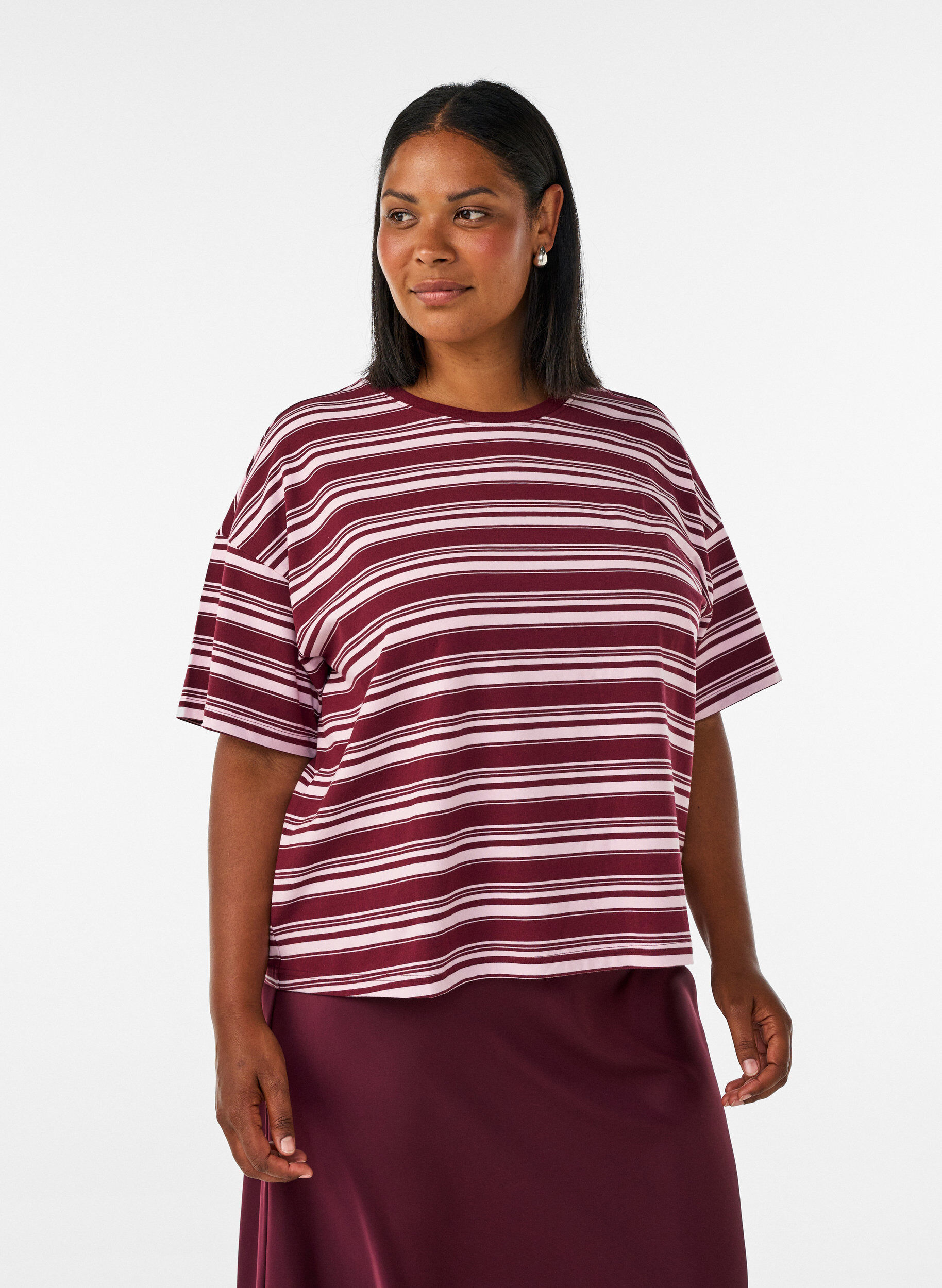 ZizzifashionBoxy T-shirt with striped pattern, Red, Model image number 0