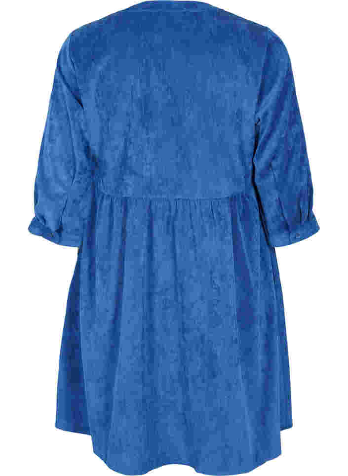 Velvet dress with 3/4-length sleeves and buttons, Estate Blue, Packshot image number 1