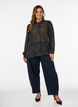 Blouse with all-over print and short button placket, Black, Model image number 1