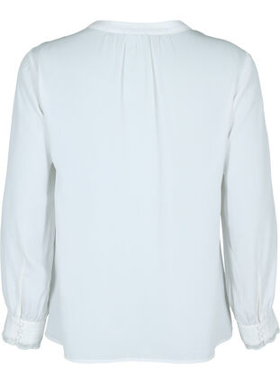 Long-sleeved blouse with v-neck, Bright White, Packshot image number 1