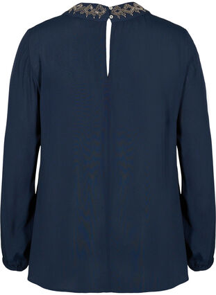 Long-sleeved, beaded viscose blouse, Night Sky, Packshot image number 1