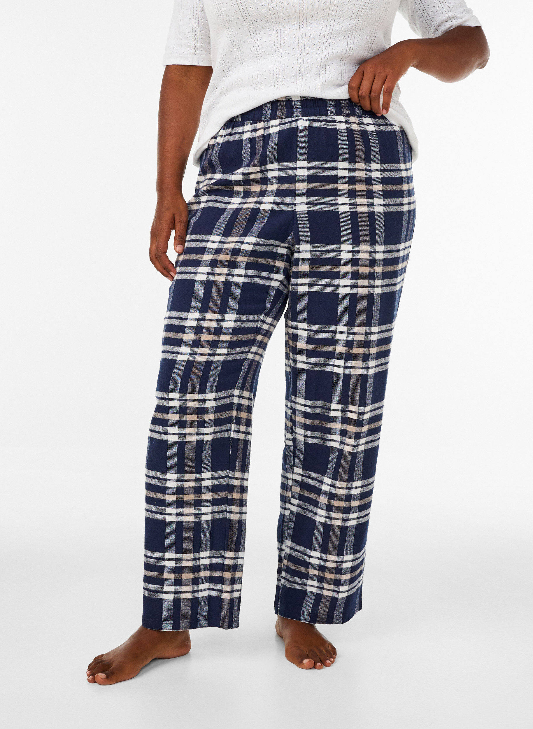 Checked cotton pyjama bottoms, Blue, Model