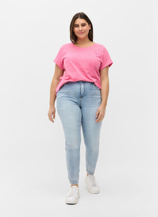 Mottled t-shirt in cotton, Fandango Pink Mel, Model image number 2