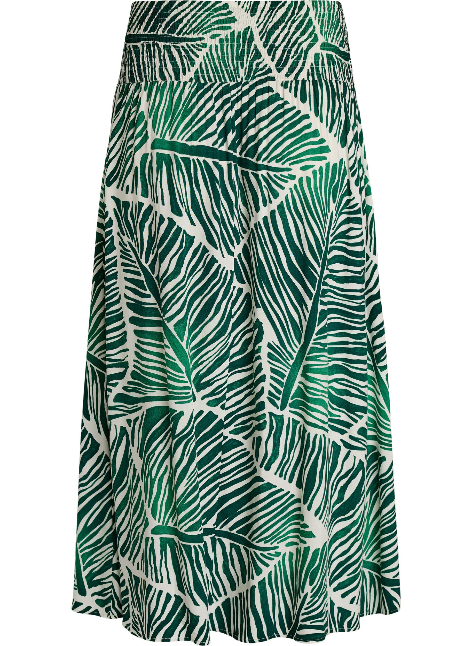Zizzifashion Viscose maxi skirt with smocking, Green, Packshot image number 1