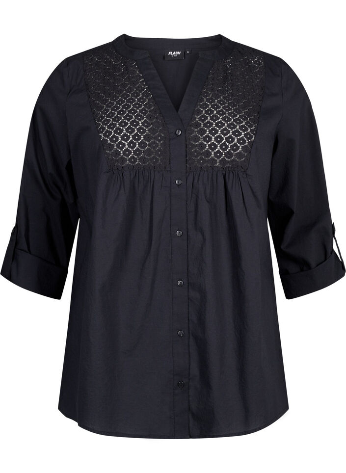 FLASH - Shirt with crochet detail, Black, Packshot image number 0