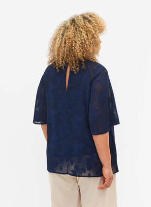 Short-sleeved blouse with structure, Navy Blazer, Model image number 1