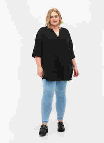 3/4 sleeve tunic in cotton, Black, Model image number 2