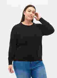 Plain coloured knitted jumper with rib details, Black, Model