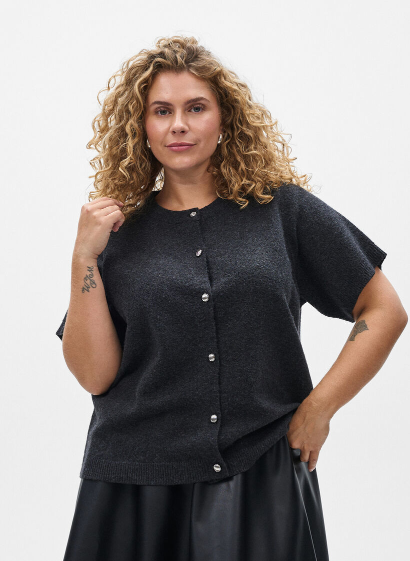 Knitwear cardigan with short sleeves, Dark Grey, Model image number 0