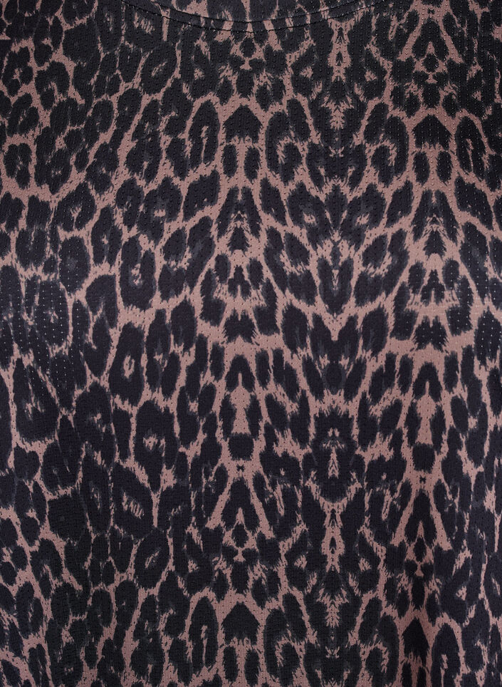 Long-sleeved workout top with leopard print, Brown, Packshot image number 2