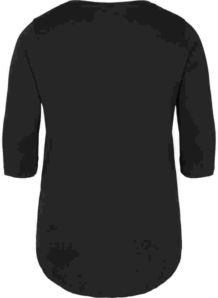 Cotton t-shirt with 3/4 sleeves, Black LOUNGE, Packshot image number 1