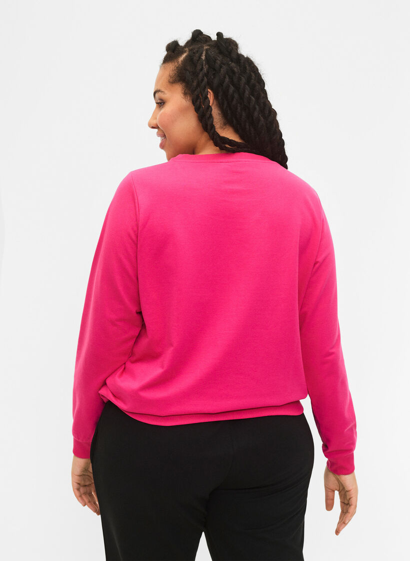 Sweatshirt with text, Fuchsia P. W. Reset, Model image number 1