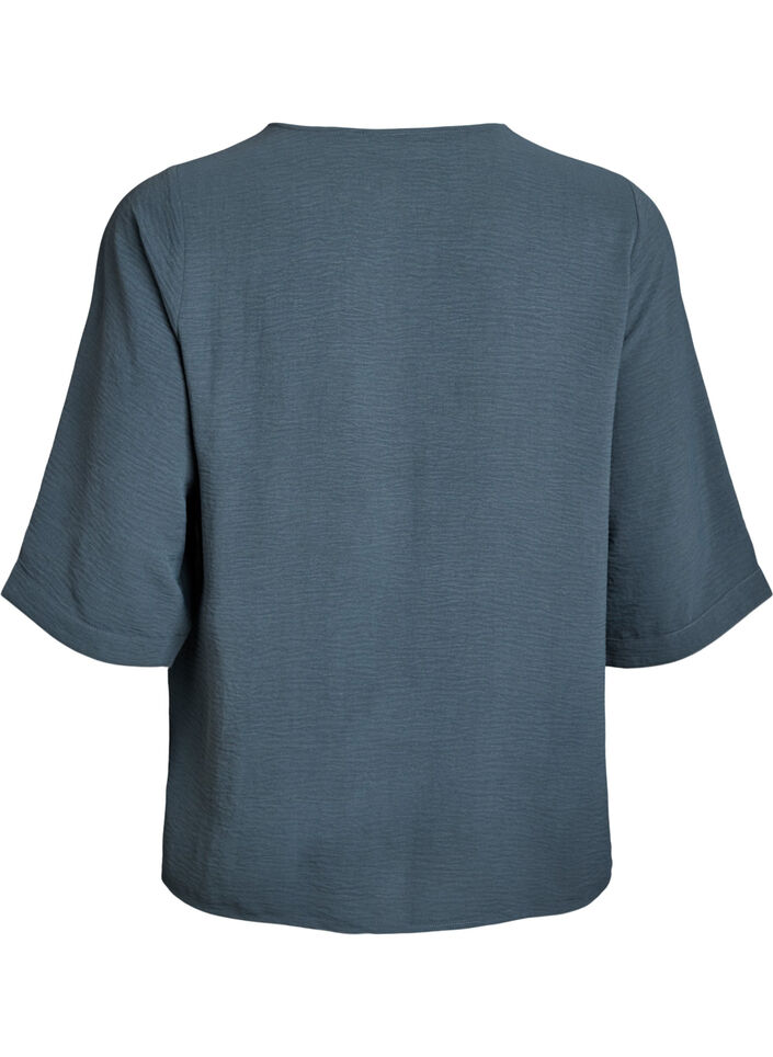 Shirt blouse with V-neck and 3/4 sleeves, Green, Packshot image number 1