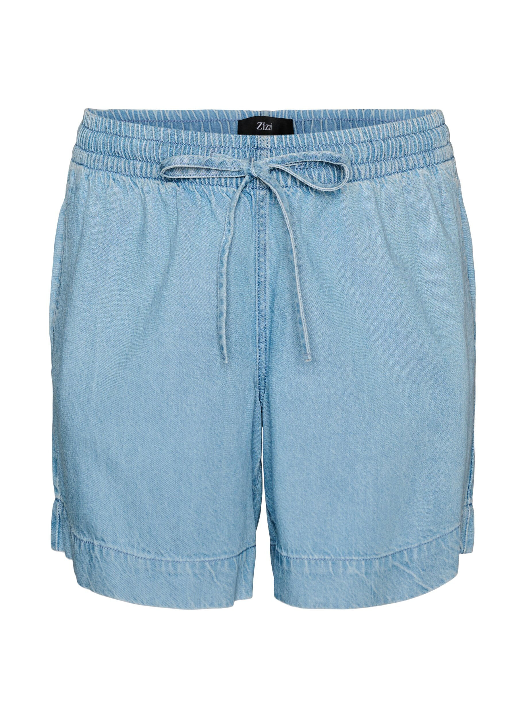 ZizzifashionDenim-look shorts with an elasticated waist and drawstring, Light Blue, Packshot image number 0