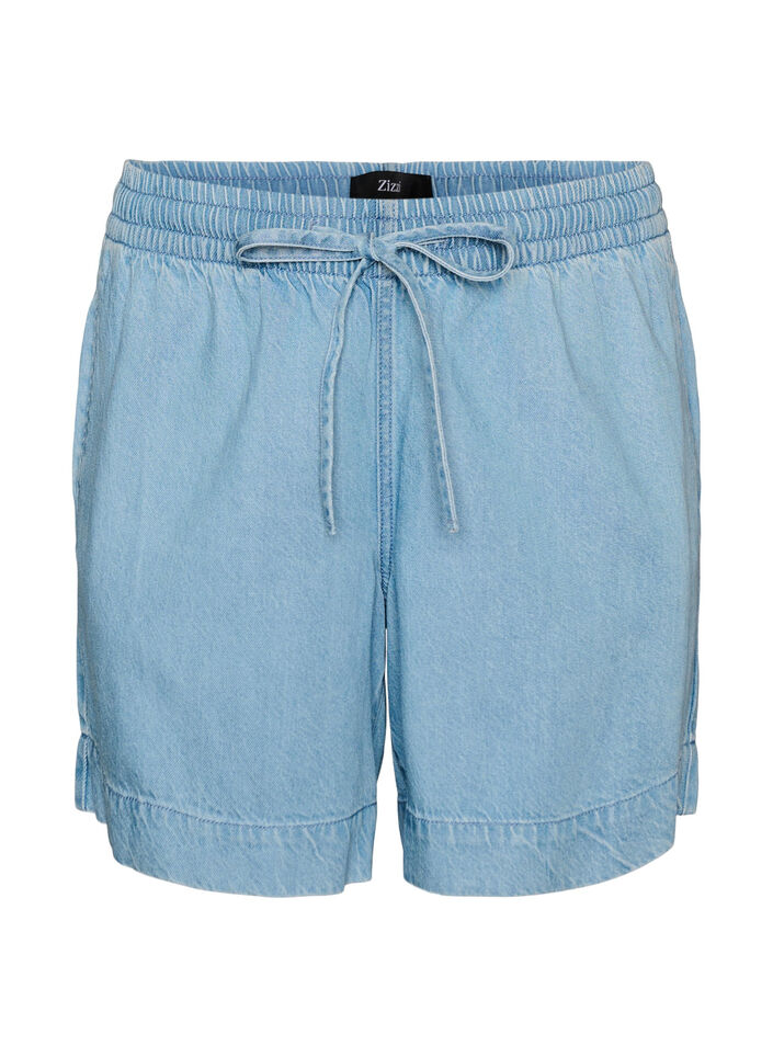 Denim-look shorts with an elasticated waist and drawstring, Light Blue, Packshot image number 0
