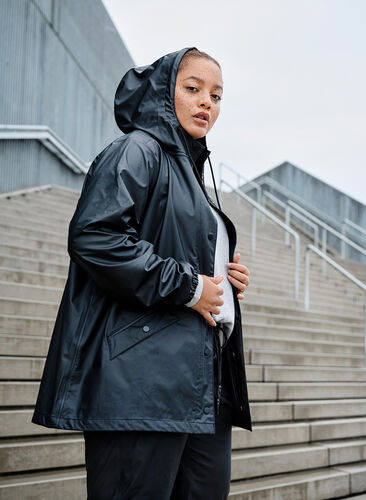 Short rain jacket with hood and button fastening, Night Sky, Image image number 0