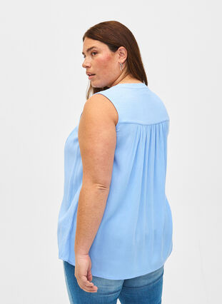 Sleeveless viscose blouse with crochet detail, Serenity, Model image number 1