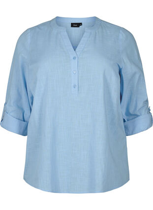 Shirt blouse in cotton with a v-neck, Serenity, Packshot image number 0