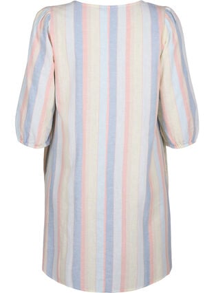 Cotton blend short dress with linen, Multi Color Stripe, Packshot image number 1