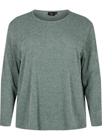 Melange blouse with round neck and long sleeves