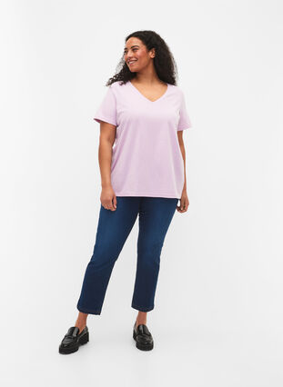 Short sleeve t-shirt with v-neckline, Lavender Frost, Model image number 2