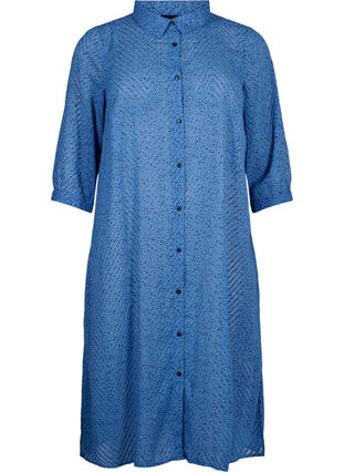 Dotted shirtdress with 3/4 sleeves and slit, Riverside Dot, Packshot image number 0