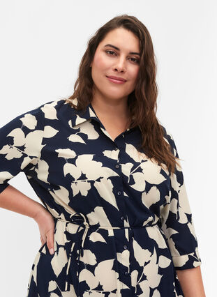FLASH - Shirt dress with print, Blue White Flower, Model image number 2