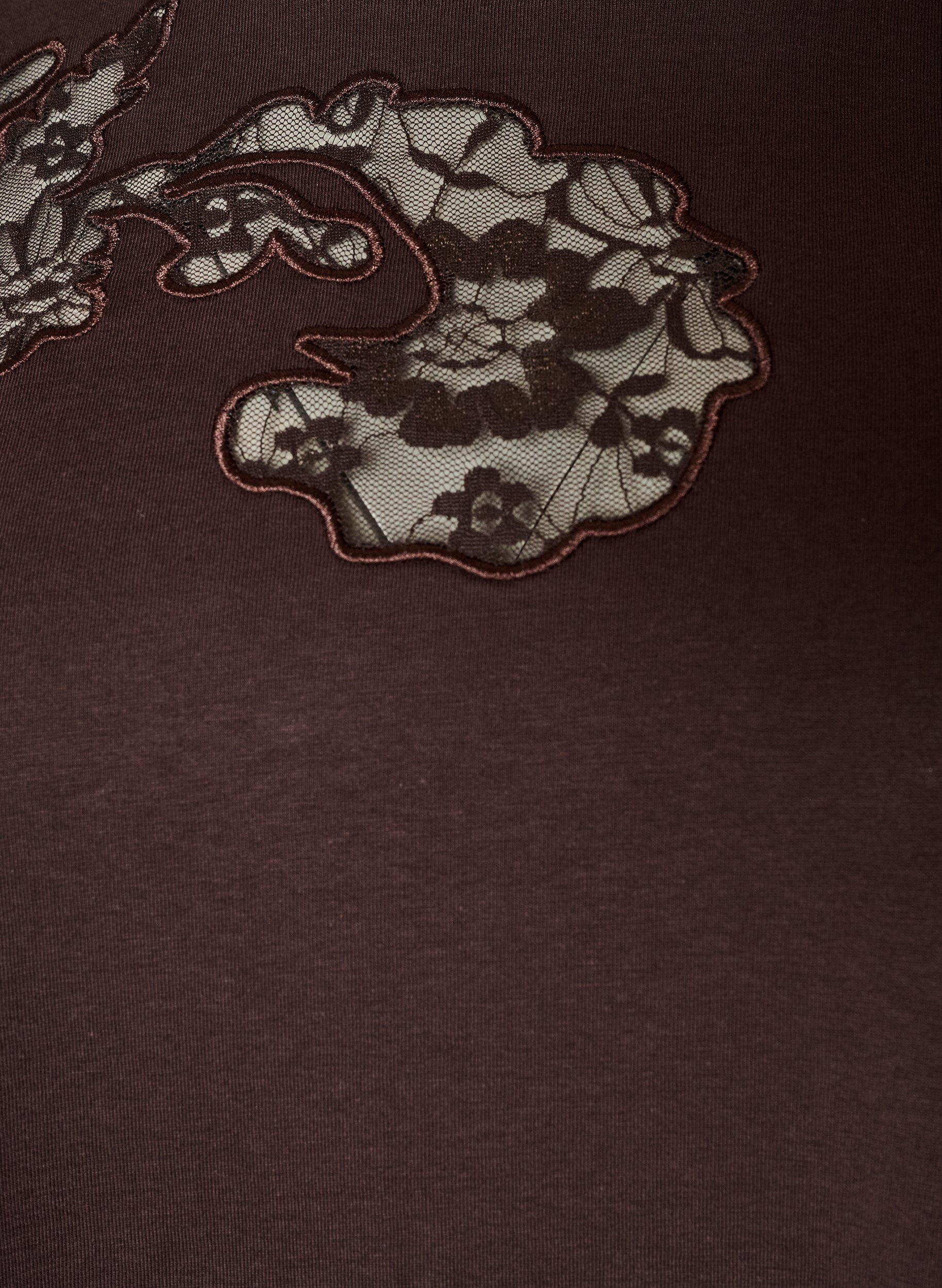 ZizzifashionCotton T-shirt with lace appliqu&eacute;s, Brown, Packshot image number 2