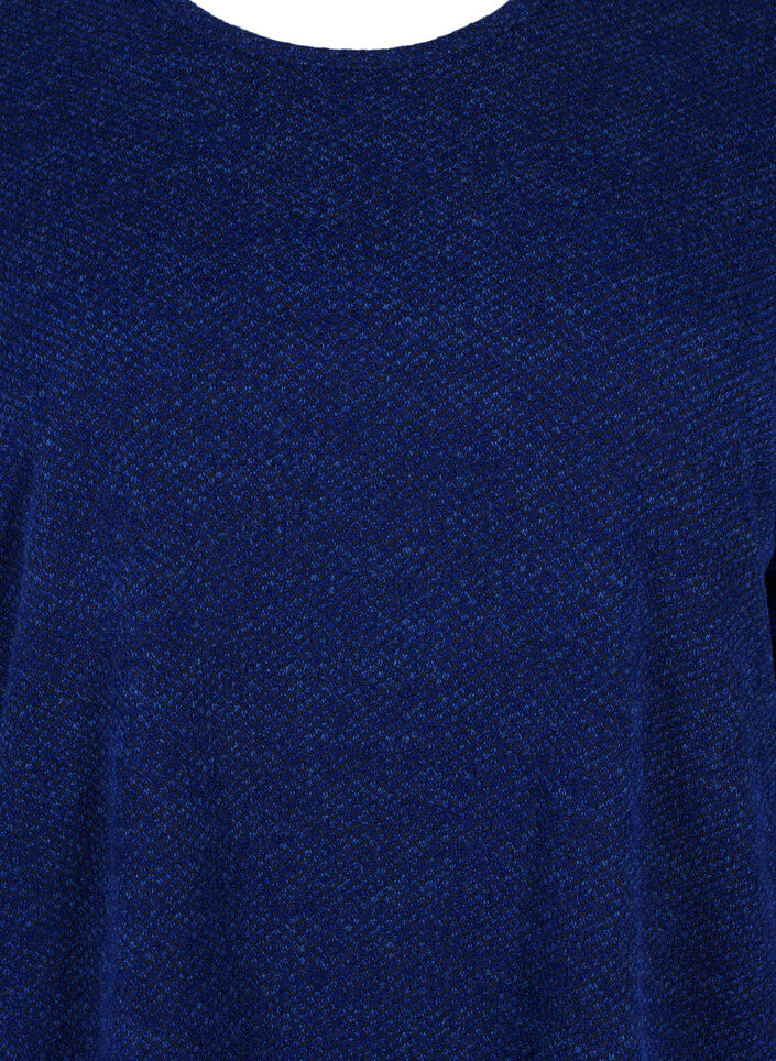 Melange blouse with round neck and long sleeves, Sodalite Blue, Packshot image number 2
