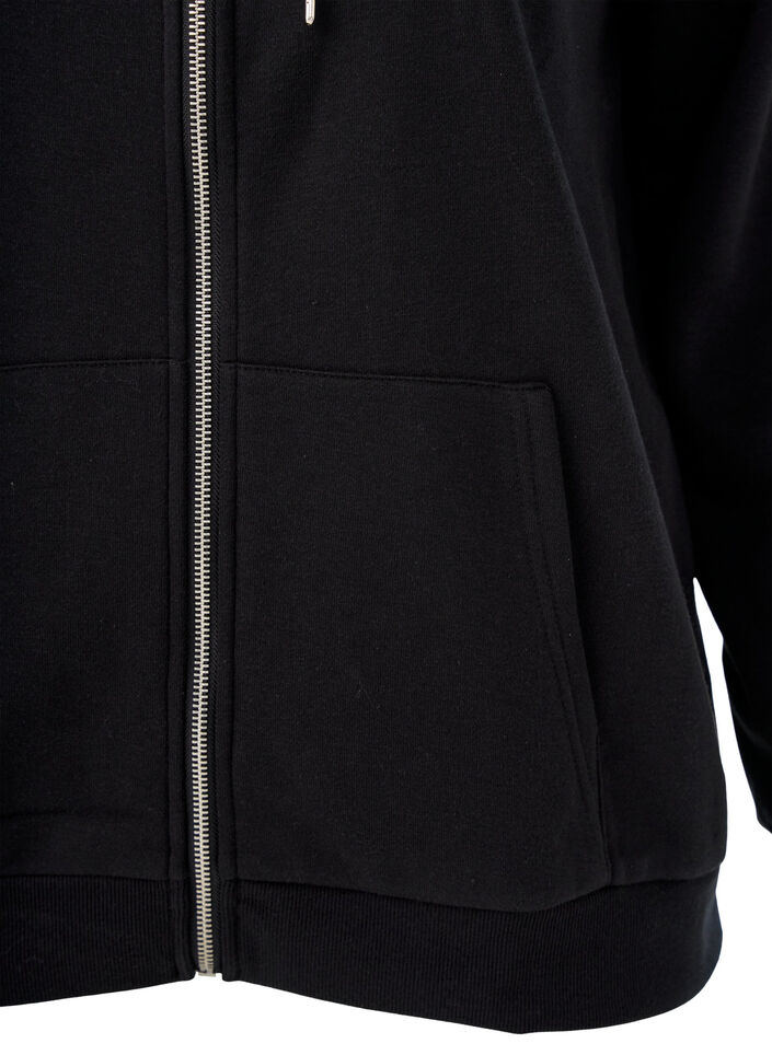 Zipped sweat hoodie with pockets, Black, Packshot image number 2