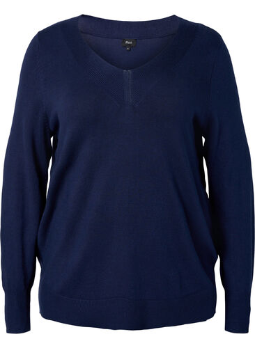 Viscose knitted top with v-neckline, Navy Blazer, Packshot image number 0