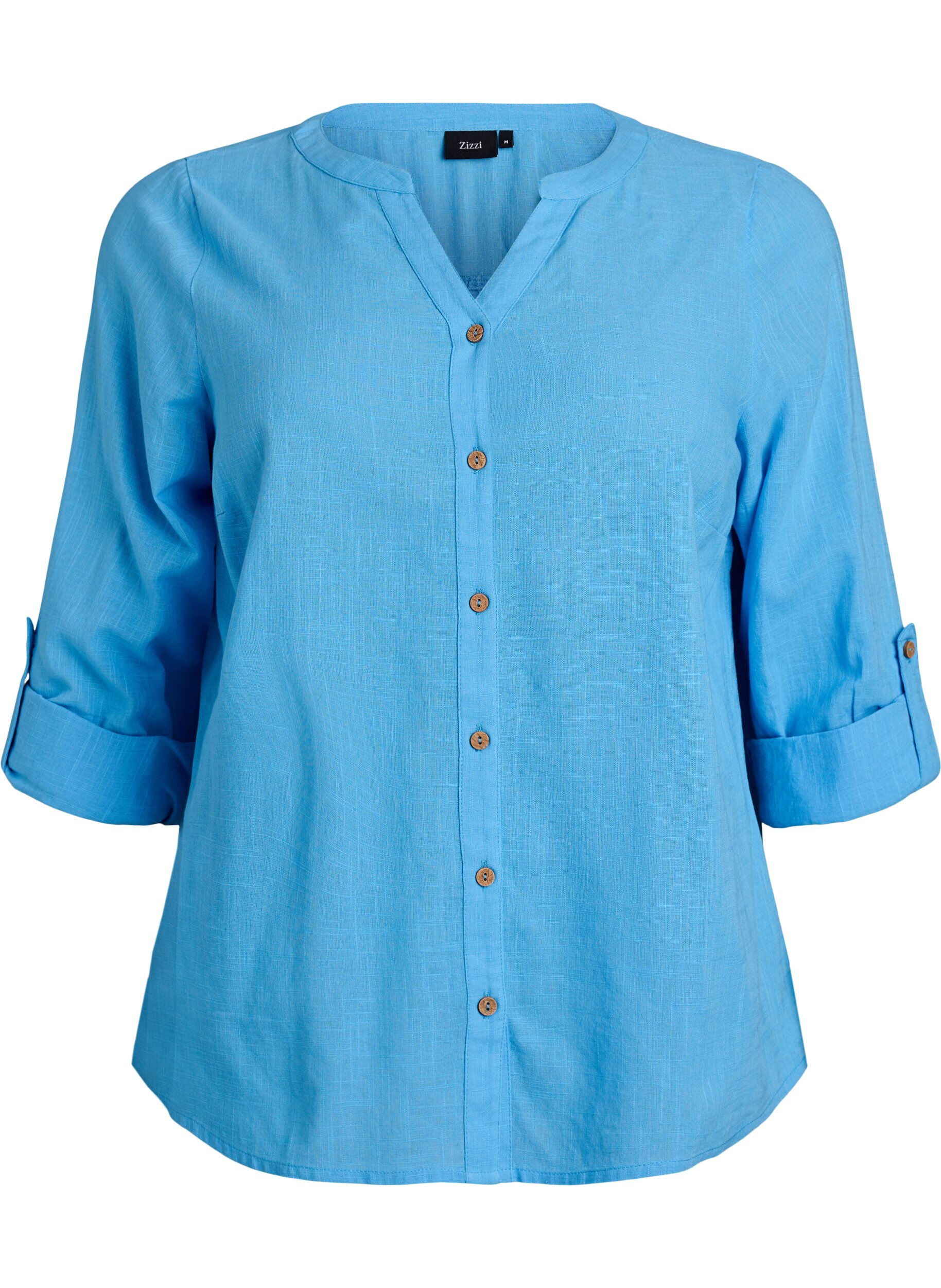 Cotton shirt blouse with V-neck