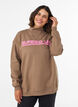 Sweatshirt with high neck and sporty front motif, Brown, Model image number 0