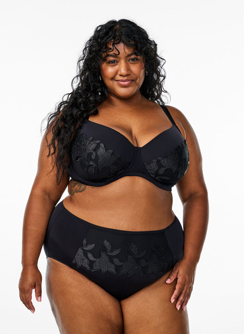 Microfiber briefs with floral embroidery, Black, Model image number 0