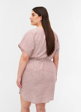 Striped shirt dress in cotton with pockets, Dry Rose Stripe, Model image number 1
