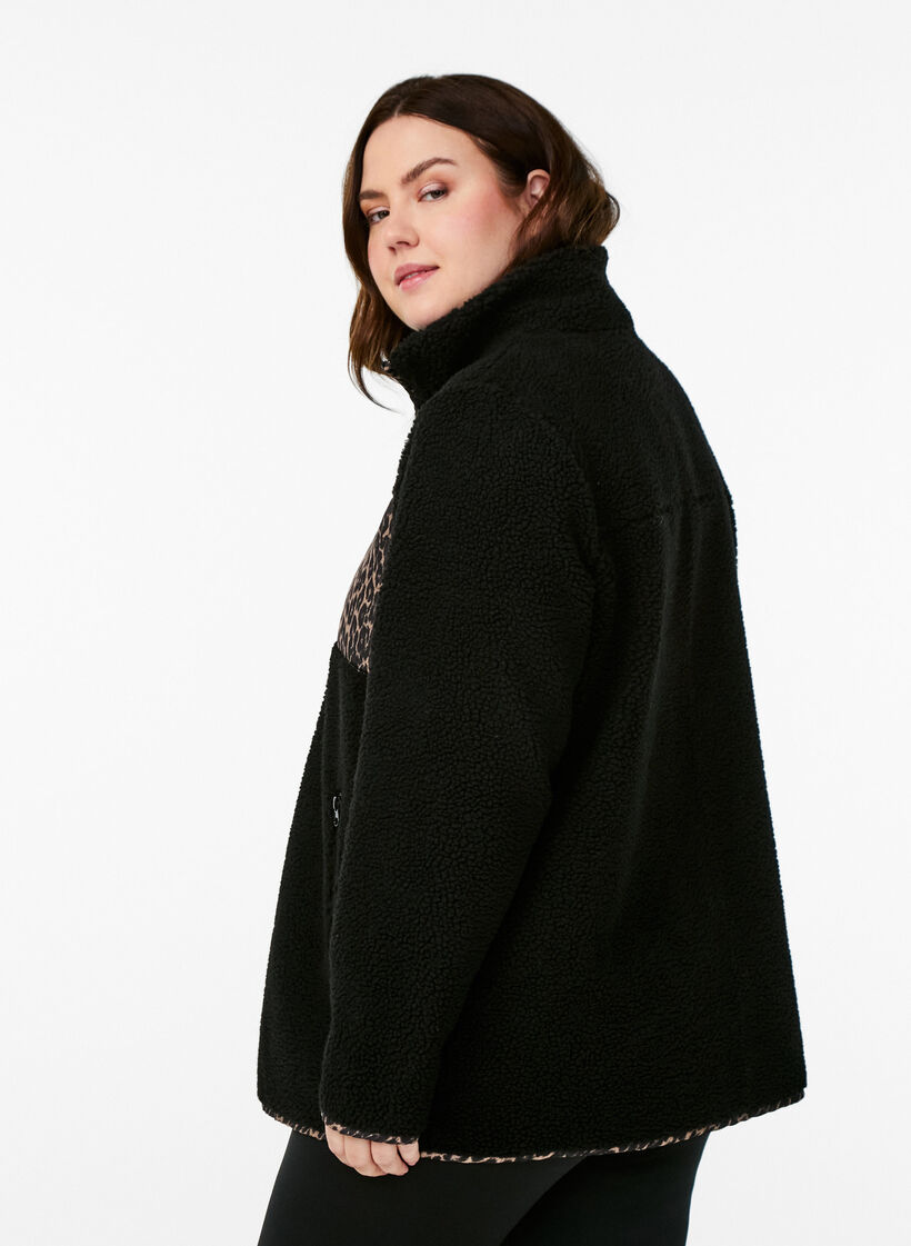 Teddy-fleece jacket with cherry details, Black, Model image number 2