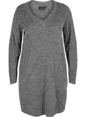 Marled knitted dress with a V-neckline