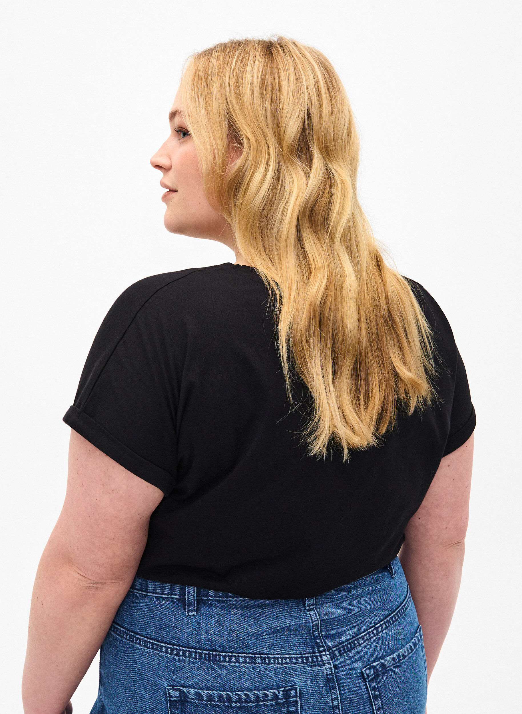 Zizzifashion Organic cotton T-shirt with gold print, Black W. Free, Model image number 1