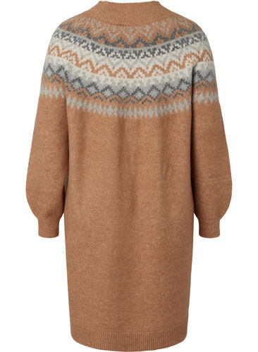 Patterned knitted dress with long sleeves, Chipmunk Mel. Comb, Packshot image number 1