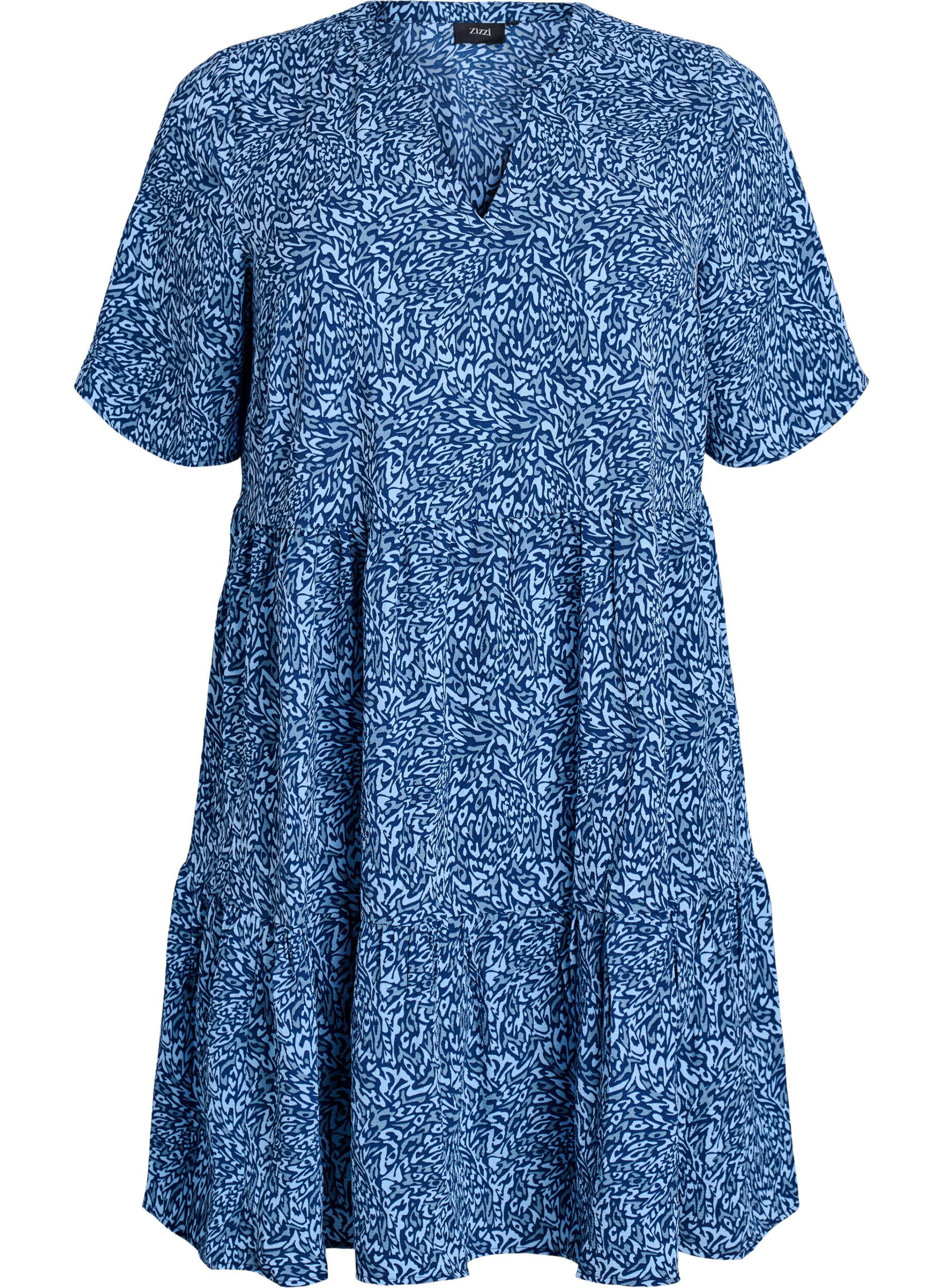 ZizzifashionShort sleeve dress with a-line and cutlines, Blue, Packshot image number 0
