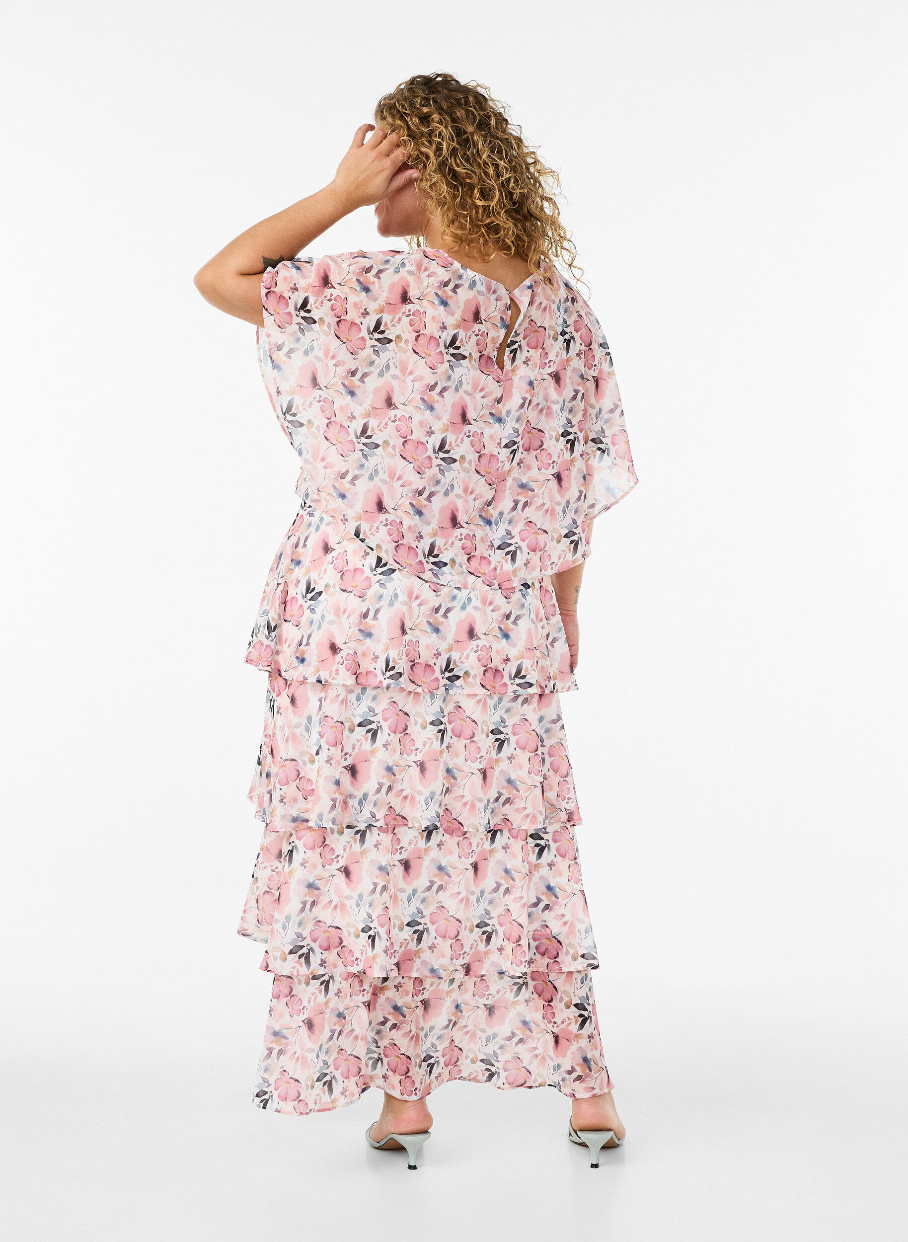 ZizzifashionMaxi dress with ruffle layers and detachable cape, White, Model image number 2